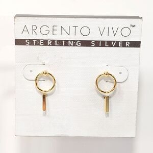 Argento Vivo 925 Sterling Silver Gold Mini Hoops Bar Stud Earring Set Minimalist